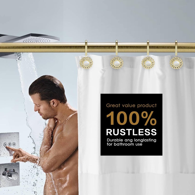 iToplin Gold Shower Curtain Hooks Rings, Decorative Shower Curtain Hangers, Heavy Duty Metal Shower Rings, Sunflower Shower Hooks for Shower Curtain Rod and Liner, Bathroom Curtain Hooks, Luxury Gold, - Image 4